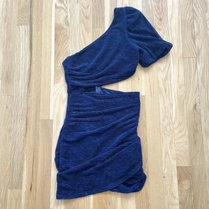 Hello Molly Dress Womens S Metallic Blue Cut Out Baddie Clubwear Vegas